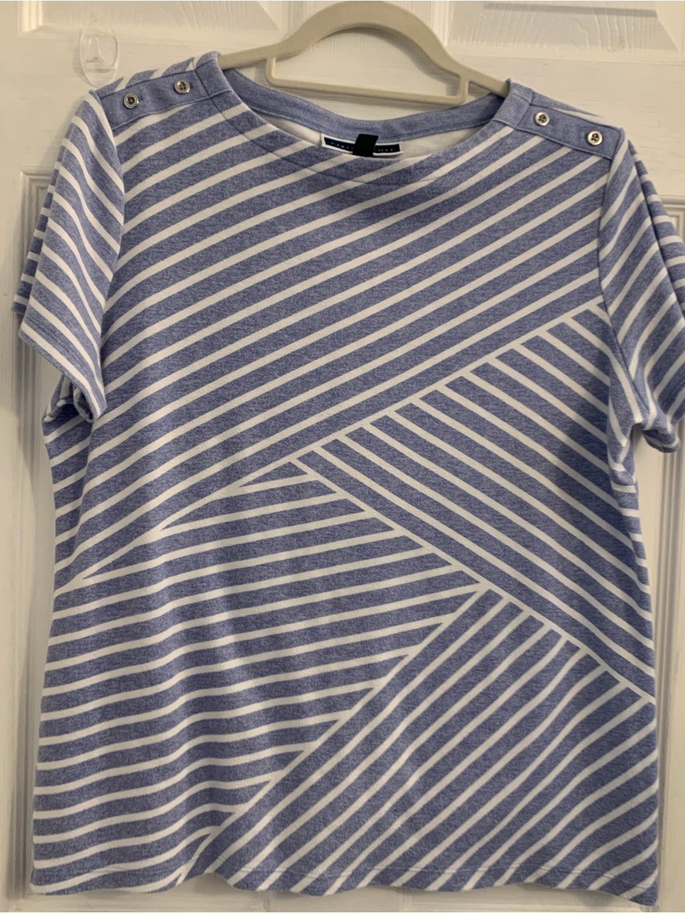 Karen Scott Light Blue and White Striped Short Sleeve Knit Top. Size 0X $8